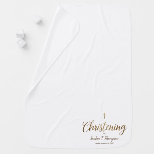 Pure White Simple Gold Cross Baby Christening Baby Blanket