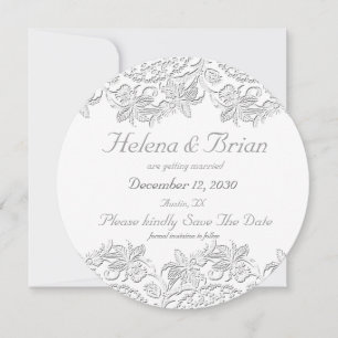 Pure White Vintage French Lace Photo Save The Date Invitation