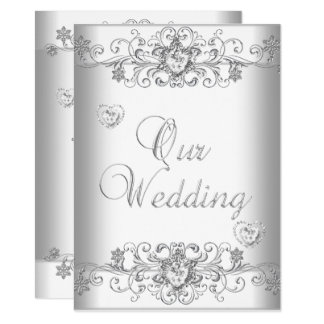 Pure White Wedding Silver Diamond Hearts Invitation