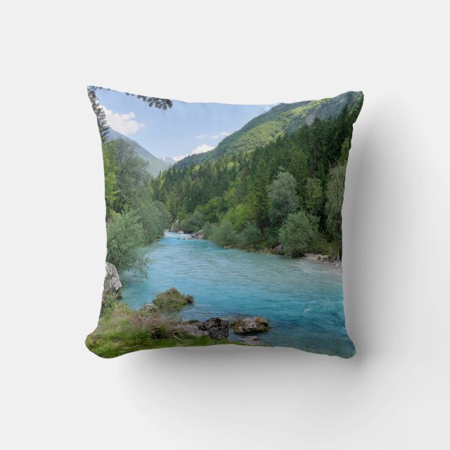 Pure Wilderness Nature Photography of Soča River  Throw Pillow (Front)