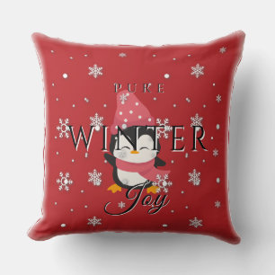 Pure Winter Joy w/ Penguin and Snow Throw Pillow