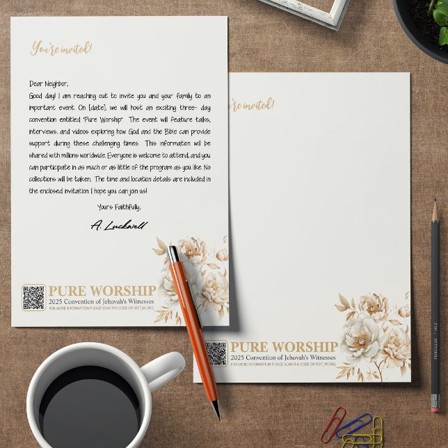 Pure Worship JW 2025 Convention Letter Writing Letterhead (Creator Uploaded)
