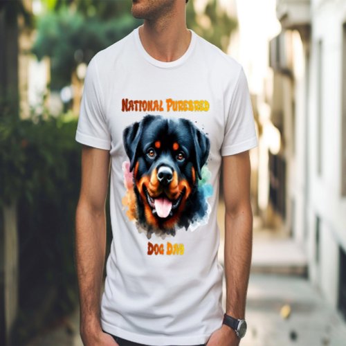 Purebred Rottweiler Dog Poses for National Day T_Shirt