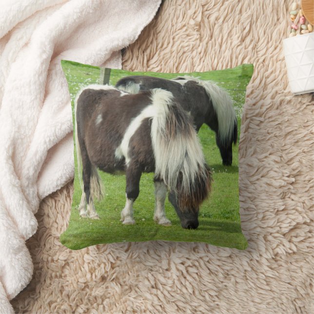 Purebred Shetland Paint Ponies Throw Pillow (Blanket)