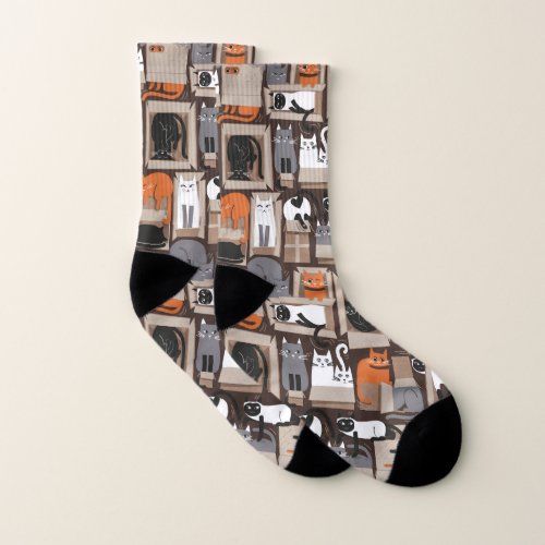 Purfect feline architecture  fun cats and boxes socks