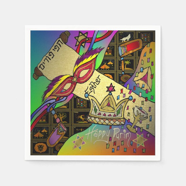 Purim Esther Celebration Dark Art Print Napkins (Front)
