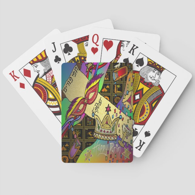 Purim Esther Celebration Dark Art Print Poker Cards (Back)