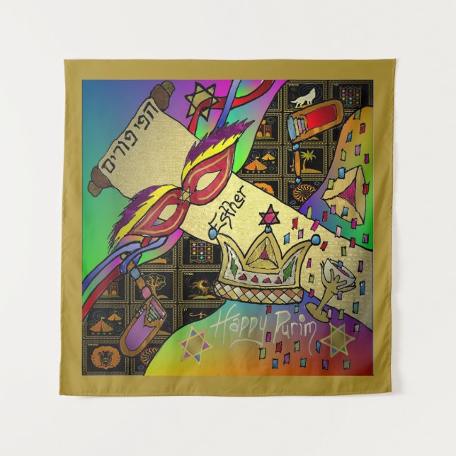 Purim Esther Celebration Dark Art Print Tapestry (Front)