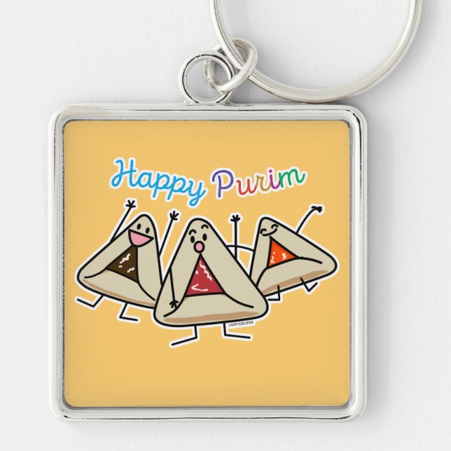 Purim hamantaschen pastry Sameach Oznei Haman Keychain (Front)