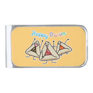 Purim hamantaschen pastry Sameach Oznei Haman Silver Finish Money Clip