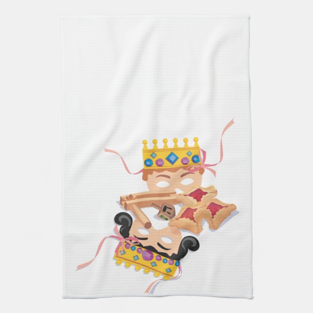 Purim Mask and Cookies Kitchen Towel (Vertical)