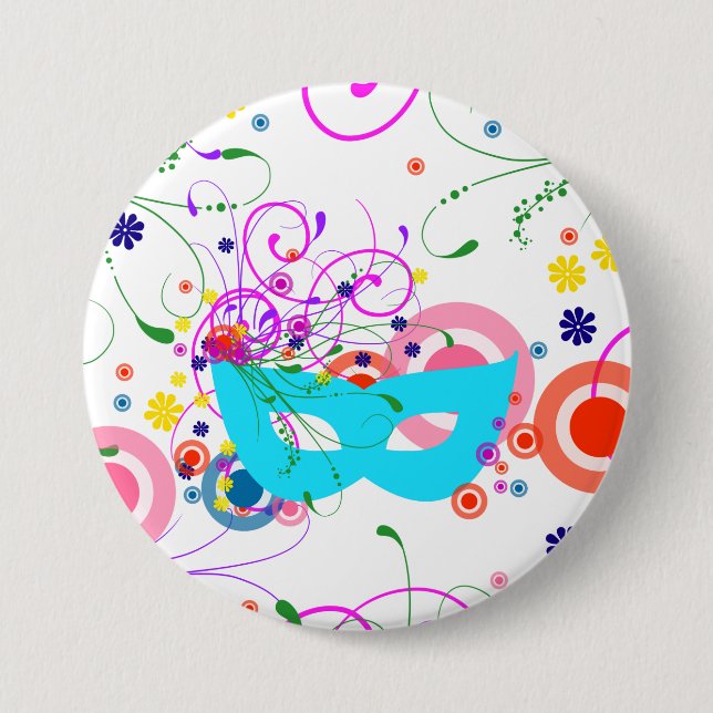 Purim Mask Pinback Button (Front)