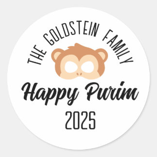 Purim monkey mask masquerade costume classic round sticker