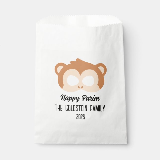 Purim monkey mask masquerade costume favor bag (Front)