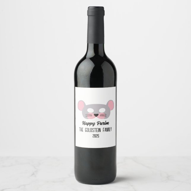 Purim mouse mask masquerade costume wine label (Front)