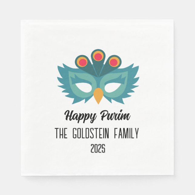 Purim owl mask masquerade costume Family Name Napkins (Front)