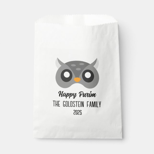 Purim owl mask masquerade costume favor bag (Front)