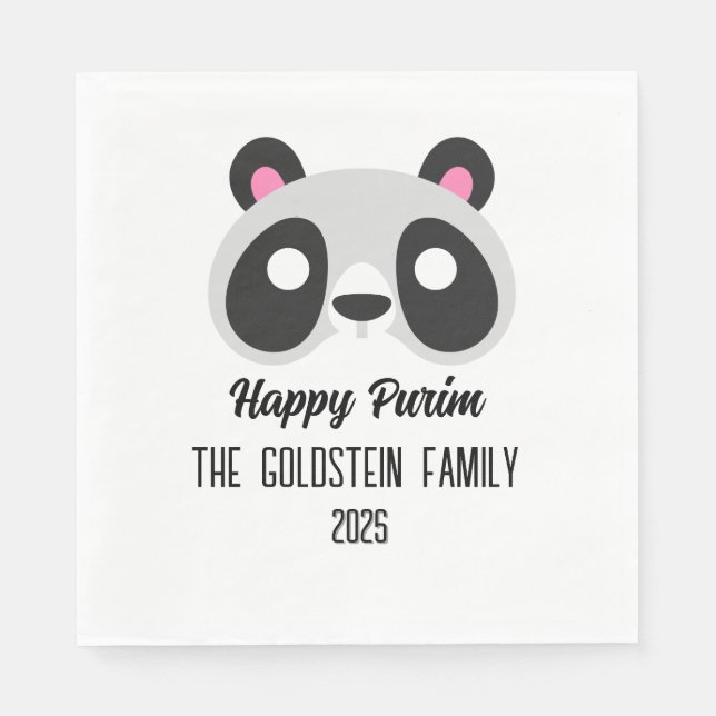 Purim panda bear mask masquerade costume napkins (Front)