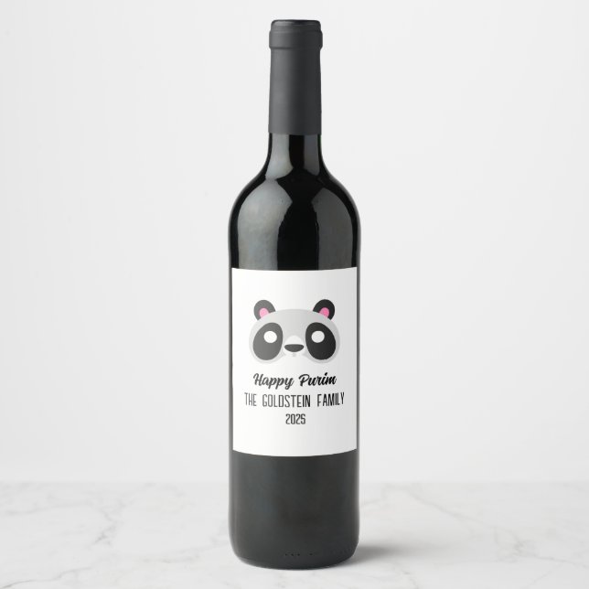 Purim panda bear mask masquerade costume wine label (Front)