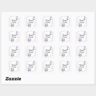 Purim Purple Bows Part Hat Drinks Mishloach Manot  Square Sticker