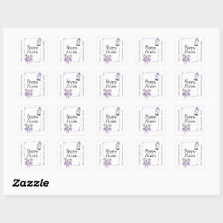 Purim Purple Bows Part Hat Drinks Mishloach Manot  Square Sticker