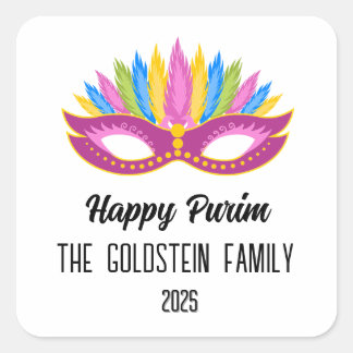 Purim purple mask masquerade costume square sticker