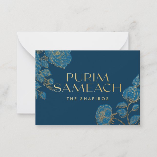 Purim Sameach with flowers for shaloch manot Note Card (Front)