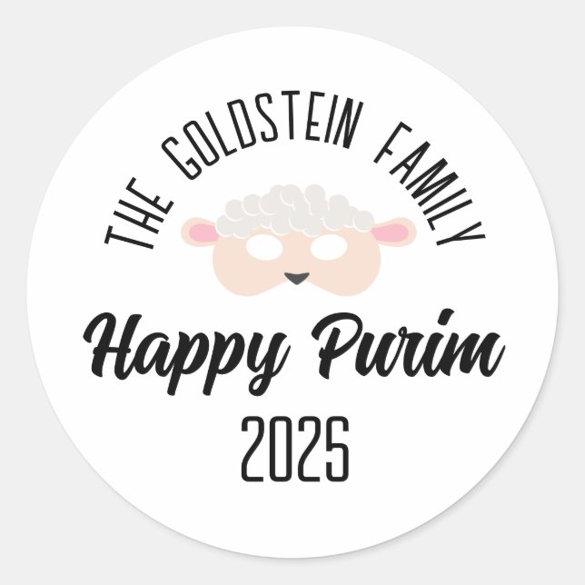 Purim sheep mask masquerade costume classic round sticker (Front)
