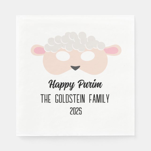 Purim sheep mask masquerade costume family name napkins (Front)