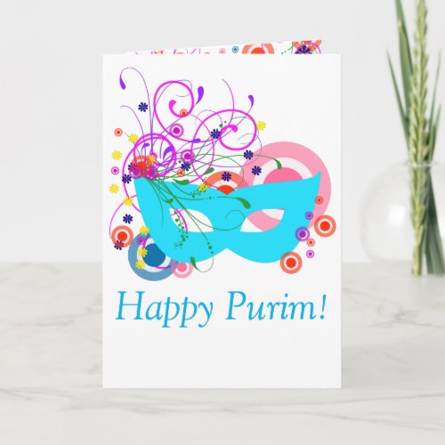 Purim Teal Mask with Swirls Card