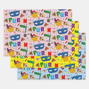 Purim - Wrapping Paper Flat Sheet Set of 3
