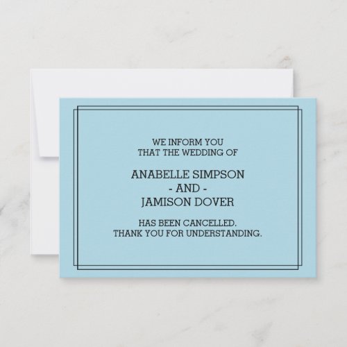 Purist Blue Wedding Announcement Cancellation Card