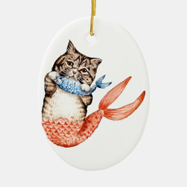 Purmaid Cat Mermaid Ceramic Ornament (Front)