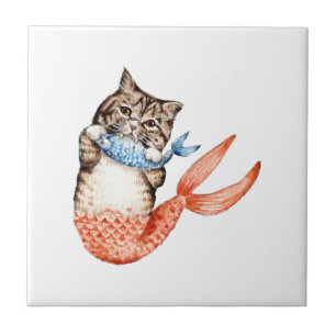 Purmaid Cat Mermaid Ceramic Tile