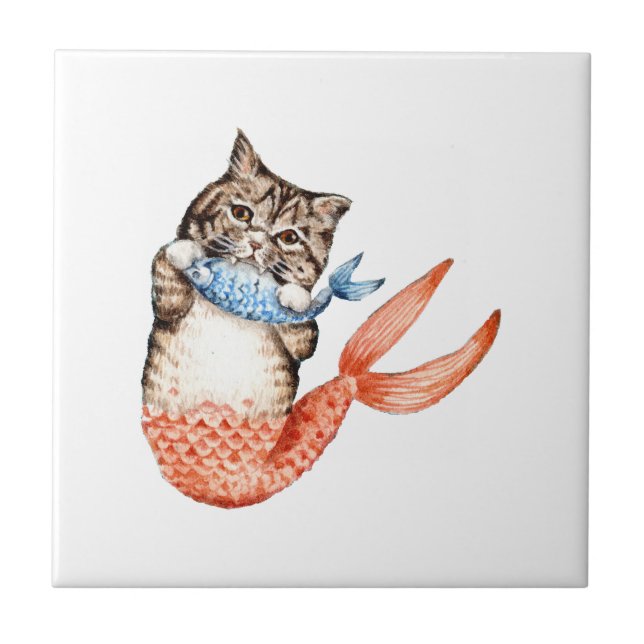 Purmaid Cat Mermaid Ceramic Tile (Front)