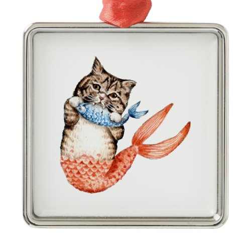Purmaid Cat Mermaid Metal Ornament