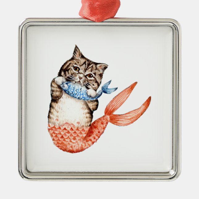Purmaid Cat Mermaid Metal Ornament (Front)