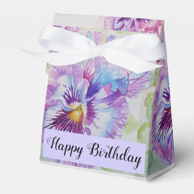 Purp Pansy Floral flower Tea Party Cake Favor Box (Front Side)