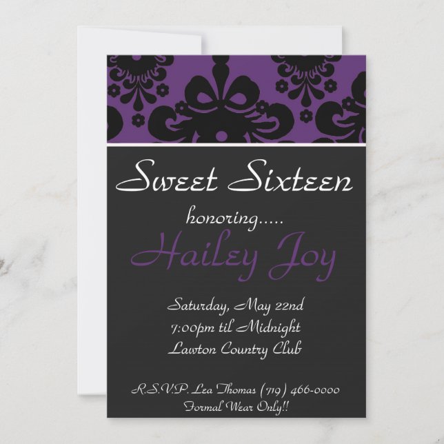 purpblack copy, Sweet Sixteen, honoring....., H... Invitation (Front)