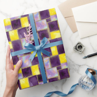 Purpel & Yellow | Modern faux glitter & Opal Wrapping Paper