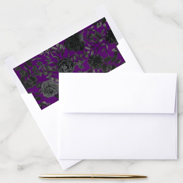 Purpl and Black Rose Gothic Wedding Envelope Liner (Desk)
