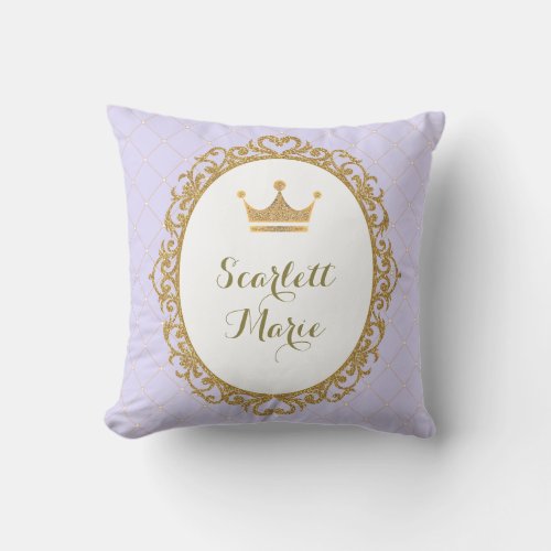 Purpl Gold Royal Princess Crown Nursery Decoration Throw Pillow