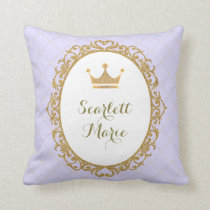 Purpl Gold Royal Princess Crown Nursery Decoration Throw Pillow