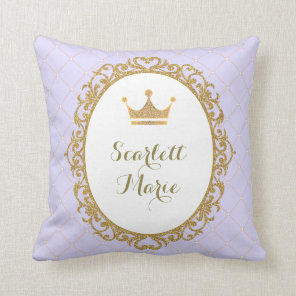 Purpl Gold Royal Princess Crown Nursery Decoration Throw Pillow