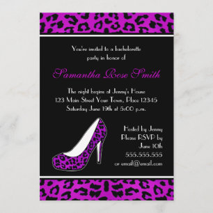 Purpl Leopard Animal Print Heel Bachelorette Party Invitation