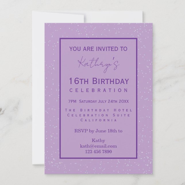Purple 16th Birthday Celebration  Invitation (Front)