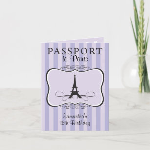 Purple 16TH Birthday Paris Passport Invitation