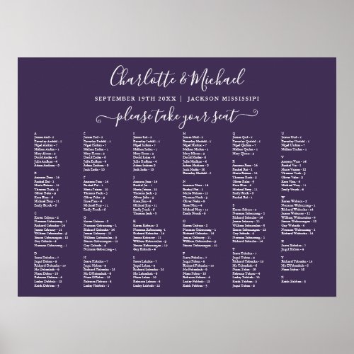 Purple 200 Names Wedding Seating Chart