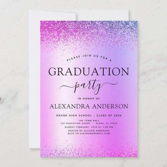Purple 2022 Graduation Party Glitter Invitation (Front)
