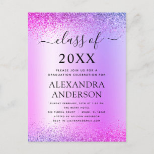 Purple 2022 Graduation Party Glitter Invitation Postcard